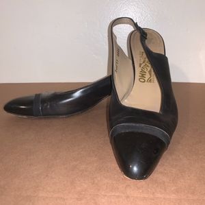 Ferragamo Black Kitten Heel Sandals 11 AA